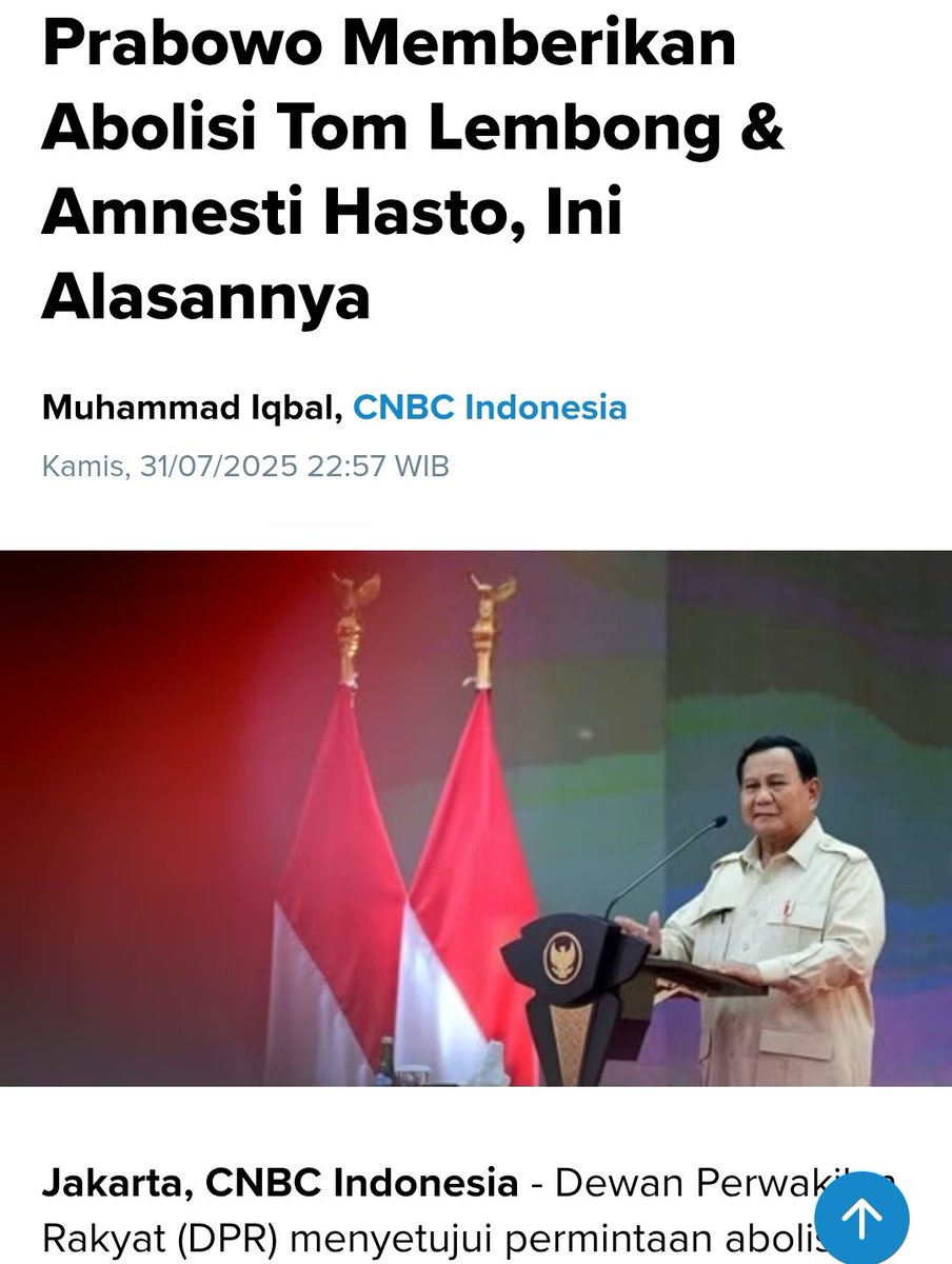 Dokter Tifa (@doktertifa) on Twitter photo ABOLISI TOM LEMBONG
PRABOWO BERKATA:
SEKARANG SAYA PENGUASA!
JOKOWI MINGGIR!
Langkah Presiden <a href="/prabowo/">Prabowo Subianto</a> memberikan Abolisi kepada Tom Lembong, adalah sebuah demonstrasi Kekuasaan yang mengejutkan banyak orang.
Orang baru sadar, ternyata Presiden punya kekuasaan untuk menggulung ABOLISI TOM LEMBONG
PRABOWO BERKATA:
SEKARANG SAYA PENGUASA!
JOKOWI MINGGIR!
Langkah Presiden <a href="/prabowo/">Prabowo Subianto</a> memberikan Abolisi kepada Tom Lembong, adalah sebuah demonstrasi Kekuasaan yang mengejutkan banyak orang.
Orang baru sadar, ternyata Presiden punya kekuasaan untuk menggulung