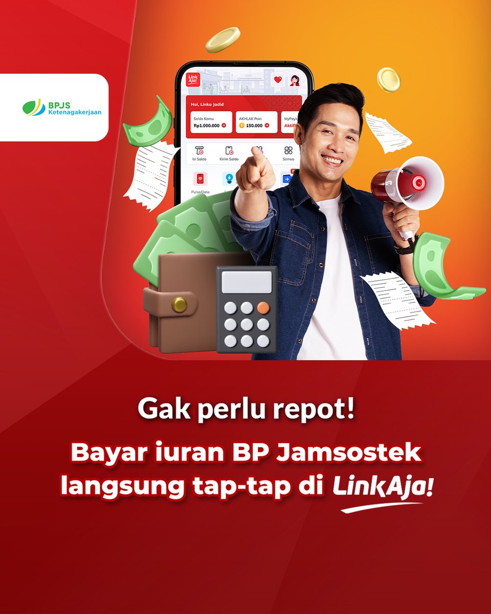 Bayariuran BP Jamsostek di LinkAja bisa langsung tap-tap. Anti repot loh.

Simak informasi lengkap di tautan ini linkaja.id/promo/linkaja-…

Customer Service: livechat.linkaja.id