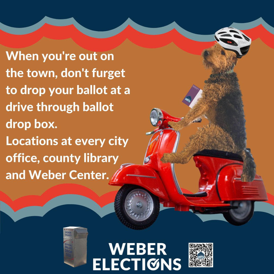 WeberElections's tweet photo. Don't furget to drop your ballot in a drop box at any city office, county library, Weber Center and Weber State University.
#weberelections #winninginweber #webercounty #dogmemes https://t.co/95wGaxBVwS
