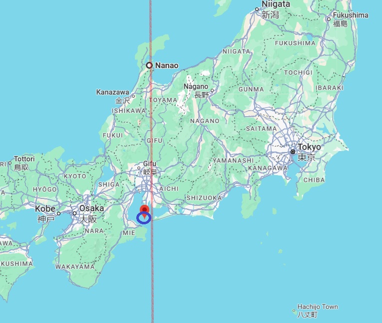 Some successful earthquake predictions from the last 3-4 hours.

Red line = near where earthquakes of magnitude 4.0 and above were predicted to happen during July 24 to August 2, 2025

Blue circle = epicenter of respective earthquake on July 31 or August 1 (depending on time