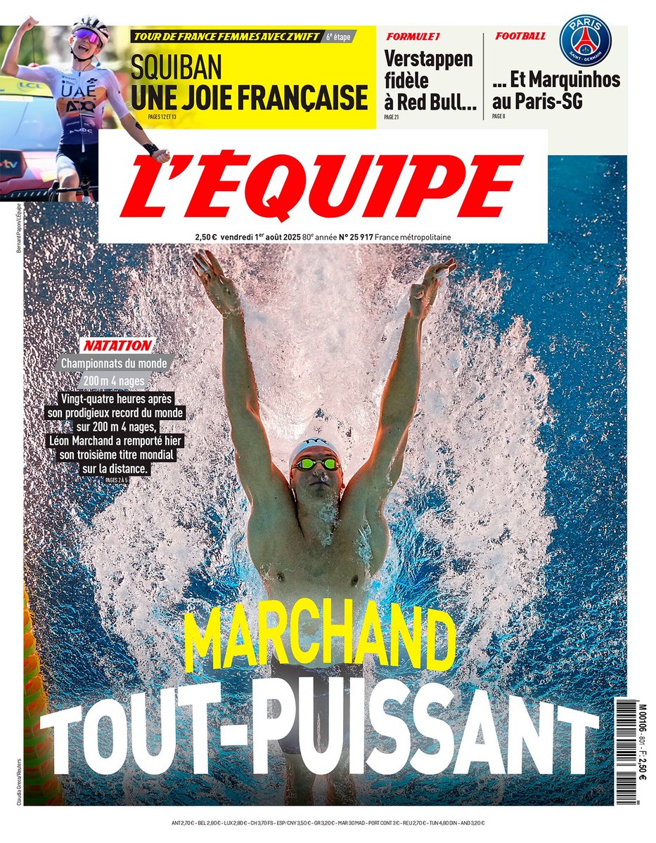 La une du journal L'Équipe du vendredi 1er août 2025
➡️ l.lequipe.fr/D97