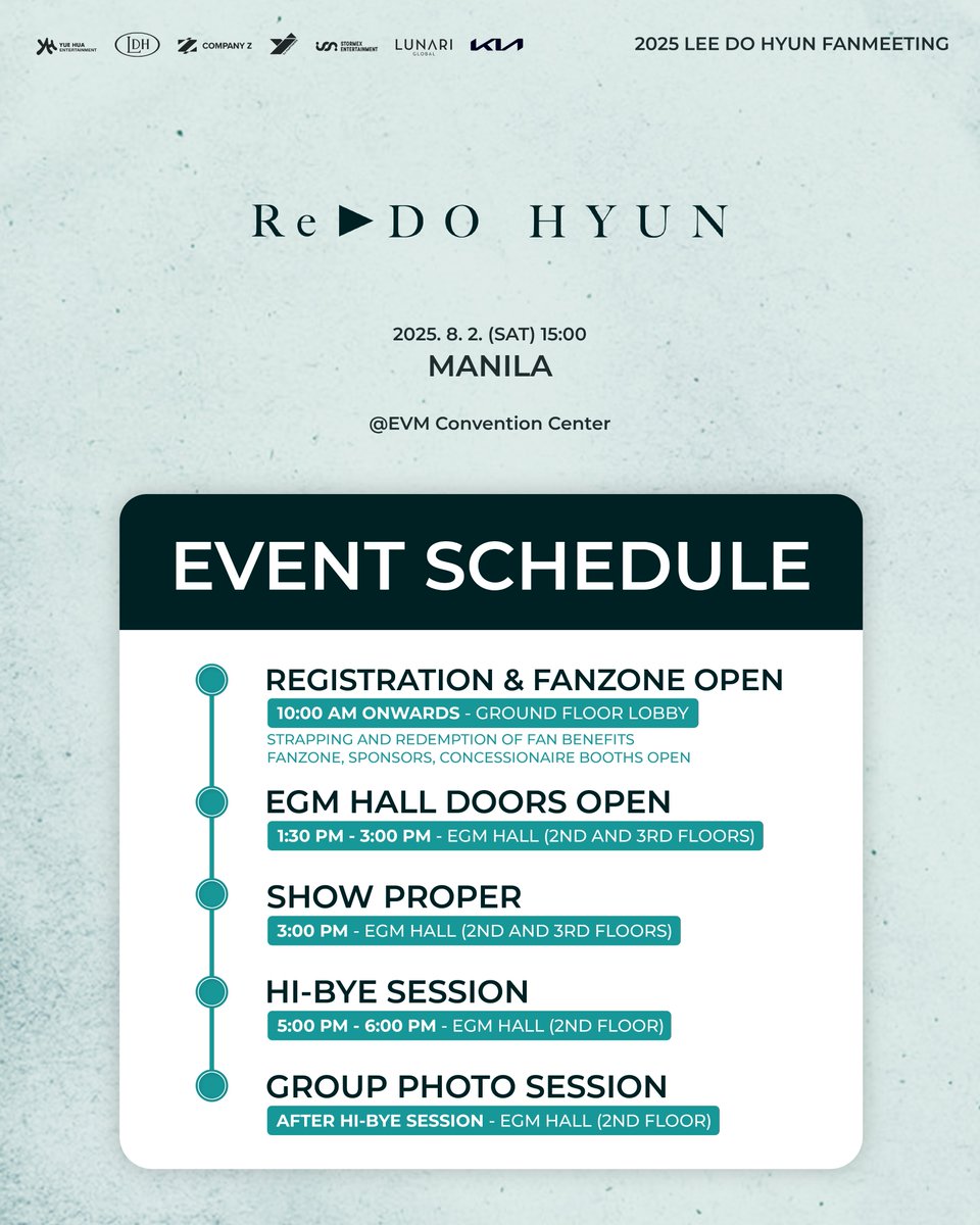 lunariglobal's tweet photo. ☁️ TAKE NOTE ☁️

We’re so excited to see you tomorrow for 2025 LEE DO HYUN FANMEETING [Re ▶ DO HYUN] in MANILA at EVM Convention Center! To ensure we all have a fun fan meet, kindly take note of the following reminders. See you there, fan meet starts at 3PM~

1 day left until 2025 LEE DO HYUN FANMEETING [Re ▶ DO HYUN] in MANILA

📆 August 2nd, 2025
📍 EVM Convention Center
🎫 https://t.co/DEFtIpmied

@ldh_official 
#LEEDOHYUN #이도현
#Re_DOHYUN
#Re_DOHYUN_in_MNL
#YJPARTNERS
#LUNARIGLOBAL
#STORMEXENT