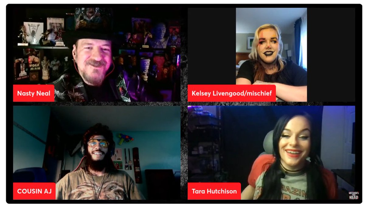 Without Your Head Horror Podcast (@withoutyourhead) on Twitter photo Really fun podcast last night with Kelsey Livengood, <a href="/Puppysloot/">Tara Hutchison</a>, AJ Cutler and Nasty Neal
youtube.com/live/JjjMw5Hgo⦠Really fun podcast last night with Kelsey Livengood, <a href="/Puppysloot/">Tara Hutchison</a>, AJ Cutler and Nasty Neal
youtube.com/live/JjjMw5Hgoβ¦