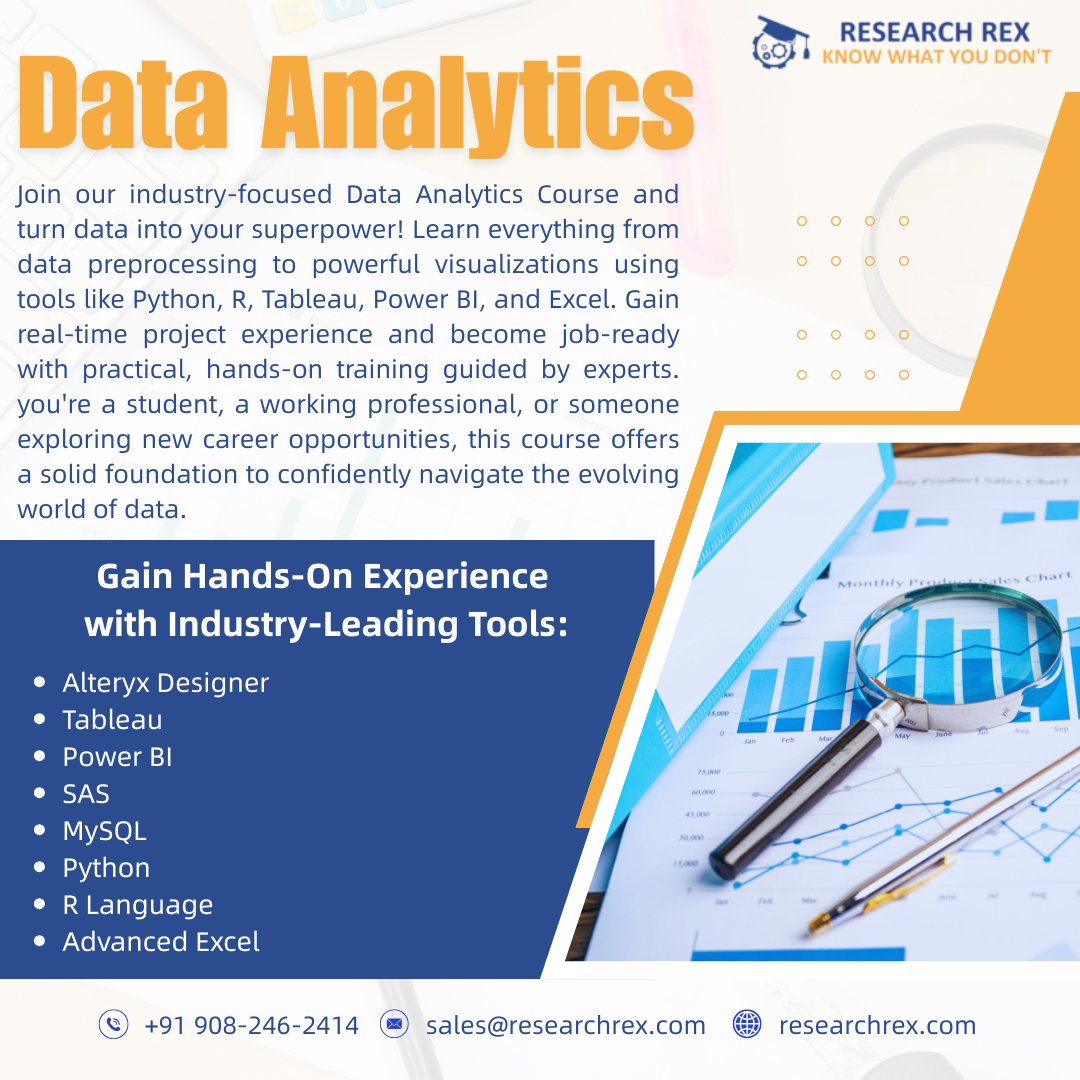 ResearchRex's tweet image. 📊Join our hands-on, expert-led Data Analytics Course and master tools like Python, Power BI, Tableau, R, Excel, and more. 
📞wa.me/+918879328255
🔗researchrex.com

#DataAnalytics #LearnDataAnalytics #DataScienceTraining #PowerBI #Tableau #PythonTraining #ResearchRex