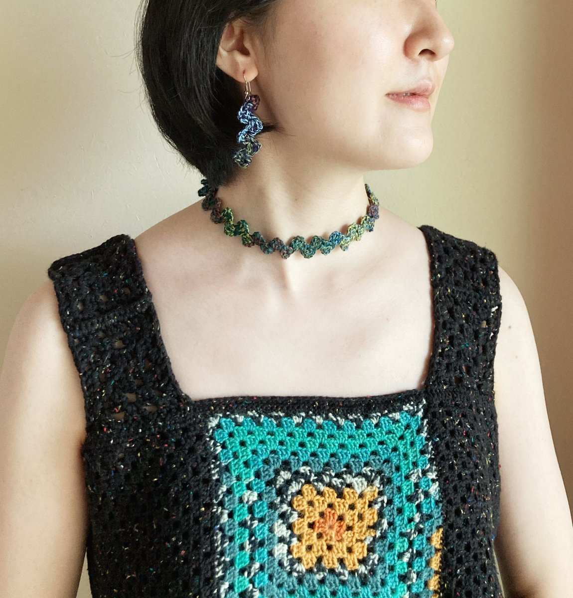かぎ針編みのチョーカー＆ピアス🌿