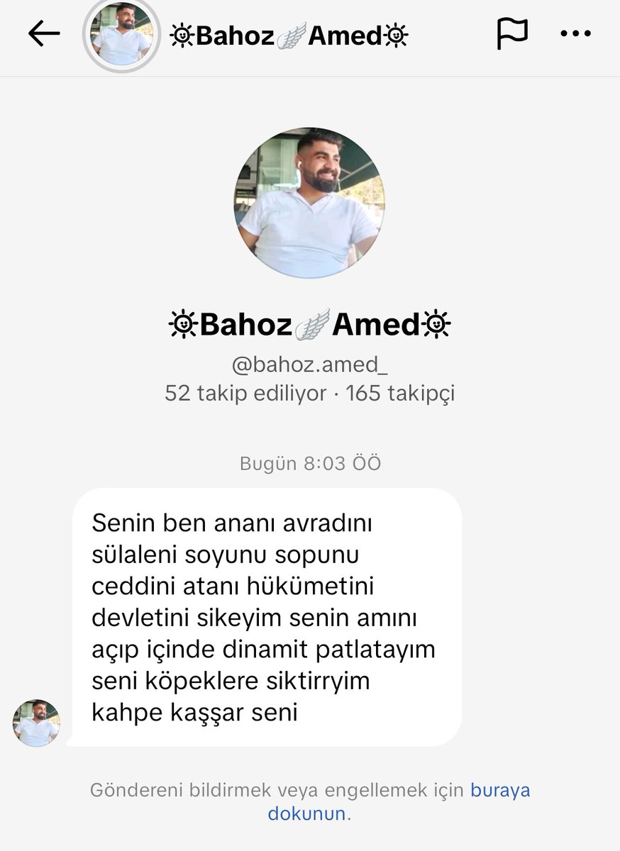 Ezgi Yılmaz (@ezgiiymaz) on Twitter photo Sayın yetkililer Kuduz Köpek vakamız mevcut!!
Kendisi hortum kullanıyor sanırım
"Devleti ve Hükümeti s.keyim" yazmış. Gereği yapılır mı?
<a href="/AliYerlikaya/">Ali Yerlikaya</a> <a href="/adalet_bakanlik/">T.C. Adalet Bakanlığı</a> <a href="/TC_icisleri/">T.C. İçişleri Bakanlığı</a> <a href="/SiberayEGM/">Siberay</a> Sayın yetkililer Kuduz Köpek vakamız mevcut!!
Kendisi hortum kullanıyor sanırım
"Devleti ve Hükümeti s.keyim" yazmış. Gereği yapılır mı?
<a href="/AliYerlikaya/">Ali Yerlikaya</a> <a href="/adalet_bakanlik/">T.C. Adalet Bakanlığı</a> <a href="/TC_icisleri/">T.C. İçişleri Bakanlığı</a> <a href="/SiberayEGM/">Siberay</a>