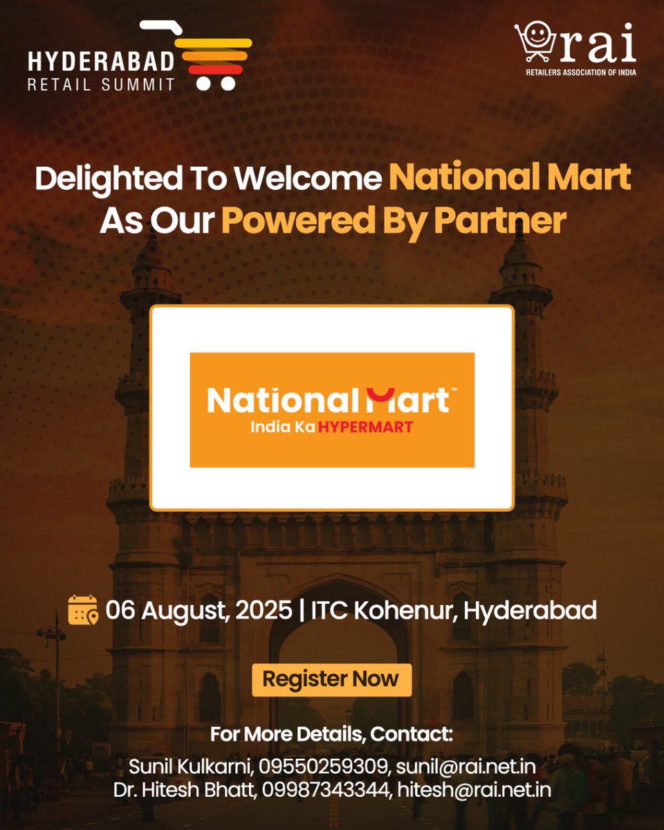 National Mart – India Ka Hypermart – joins us as a Powered By Partner at the Hyderabad Retail Summit 2025! 🚀

📍 ITC Kohenur, Hyderabad
📅 06 August 2025

Get ready to connect with industry trailblazers, explore what’s next in retail, and witness how brands like National Mart