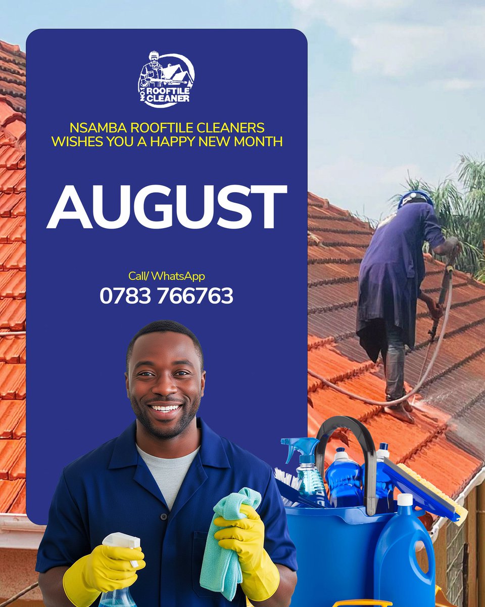 rooftilecleaner's tweet photo. Happy New Month!
This August, let’s stay committed to cleaner homes, greener choices, and brighter days. Thank you for choosing Nsamba Rooftile Cleaners. #NewMonth #August https://t.co/8lVoUZCgyi