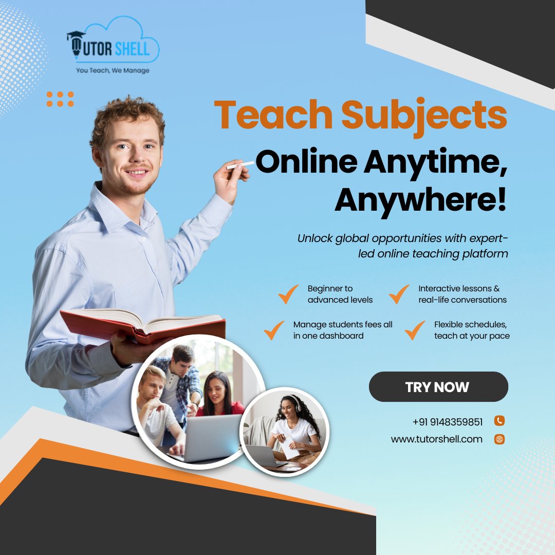tutorshell's tweet image. Join TutorShell and unlock global teaching opportunities with flexible schedules, real-time lessons, and an all-in-one dashboard to manage your students! 💻📚
Start your journey today 👉 tutorshell.com | 📞 +91 9148359851
#OnlineTeaching #TutorShell #TeachFromHome #EdTec