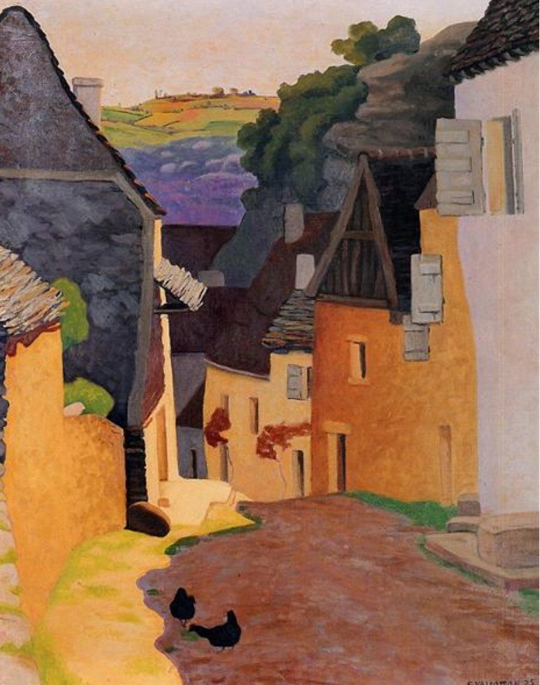 Agosto.
Controluce a un tramonto 
di pesca e zucchero. 
E il sole all'interno del vespro 
come il nocciolo in un frutto 

Federico Garcia Lorca
---
Paesaggio di Rocamadour

Felix Vallotton