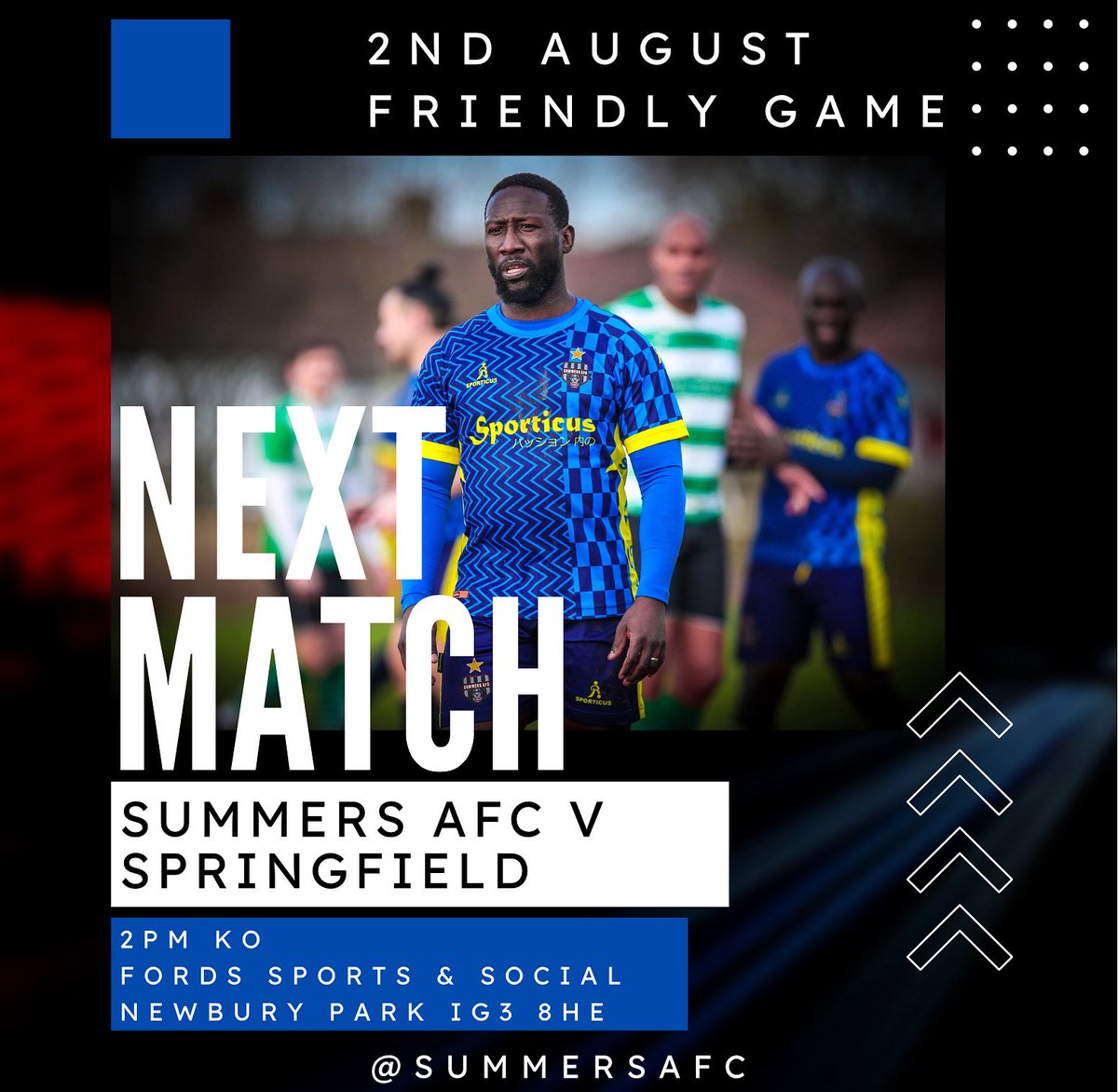 SUMMERS A.F.C (@summersafc) on Twitter photo PRESEASON…
FRIENDLY…‼️
📌 Fords Sports & Social
📆 02.08.25
⏰ 2pm KO
Back at our home ground tomorrow as we continue our pre season where we play Div2 champions <a href="/Sfieldvets35s/">SpringfieldVets</a> who’ll now playing in the league below us👍
<a href="/EssexVetsLeague/">Essex Vets League</a>
💙⚽️ PRESEASON…
FRIENDLY…‼️
📌 Fords Sports & Social
📆 02.08.25
⏰ 2pm KO
Back at our home ground tomorrow as we continue our pre season where we play Div2 champions <a href="/Sfieldvets35s/">SpringfieldVets</a> who’ll now playing in the league below us👍
<a href="/EssexVetsLeague/">Essex Vets League</a>
💙⚽️