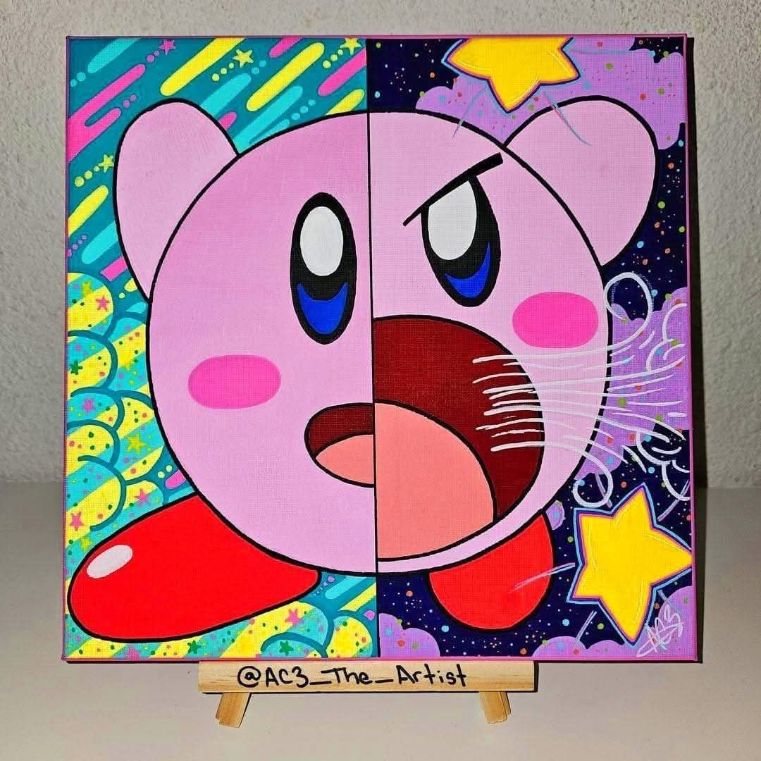 AC3_The_Artist's tweet photo. Commission piece I did for a client of a split face of #Kriby #RightBackAtYa!
#Art #Painting #Posca #Drawing 

#Follow on #TikTok &amp; #Instagram @ac3_the_artist https://t.co/feVyRKHtO5