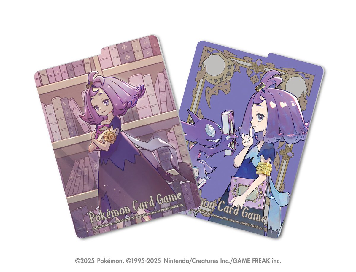 この度、「ポケモンカードゲーム MEGA 拡張パックメガシンフォニア ポケモンセンターセット」に同梱されております、「アセロラ」のデッキシールドとデッキケースのイラストを描かせて頂きました！

ヤミラミと一緒なのがポイントです！📕✨