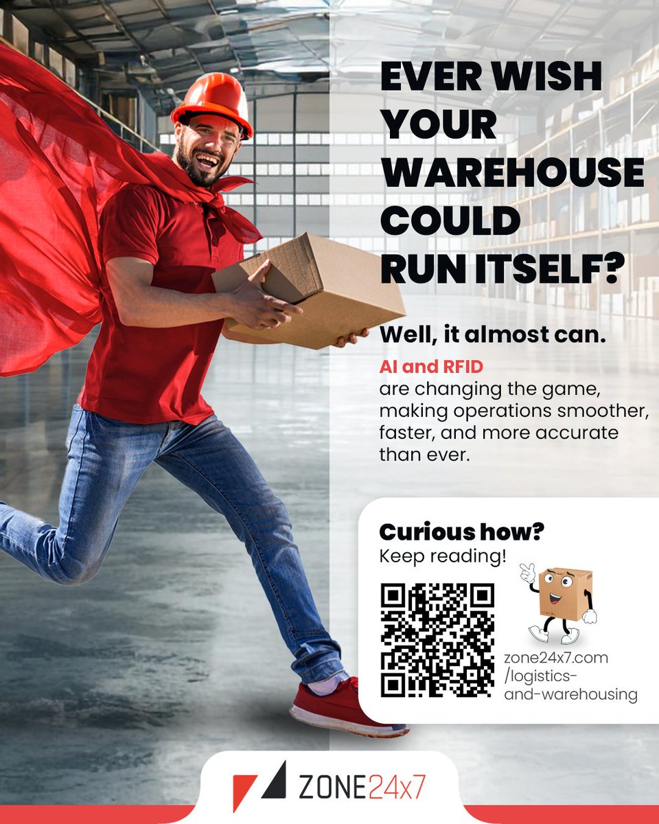 What if your warehouse could run itself?

With the power of #AI and #RFID, it's possible.

✅ Real-time tracking
✅Predictive maintenance
✅Data-driven decisions
✅Maxed-out efficiency

👉 Want to see the future of warehousing? Let’s talk.

#Zone24x7 #SmartWarehouse #Automation