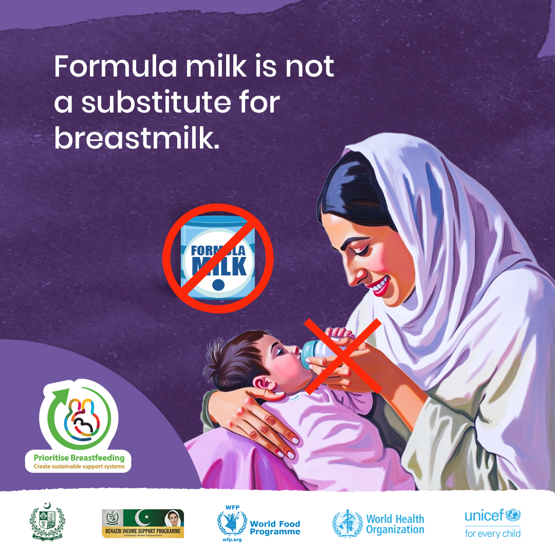 UNICEF Pakistan (@unicef_pakistan) on Twitter photo Breastmilk acts as a babyโs first vaccine and supports brain development. Formula milk cannot replace it. Instead, it increases the risk of illness and malnutrition. #WorldBreastfeedingWeek #EarlyMomentsMatter
<a href="/nhsrcofficial/">Ministry of National Health Services, Pakistan</a> <a href="/WFPPakistan/">WFP Pakistan</a> <a href="/WHOPakistan/">WHO Pakistan</a> <a href="/bisp_pakistan/">Benazir Income Support Programme</a> Breastmilk acts as a babyโs first vaccine and supports brain development. Formula milk cannot replace it. Instead, it increases the risk of illness and malnutrition. #WorldBreastfeedingWeek #EarlyMomentsMatter
<a href="/nhsrcofficial/">Ministry of National Health Services, Pakistan</a> <a href="/WFPPakistan/">WFP Pakistan</a> <a href="/WHOPakistan/">WHO Pakistan</a> <a href="/bisp_pakistan/">Benazir Income Support Programme</a>