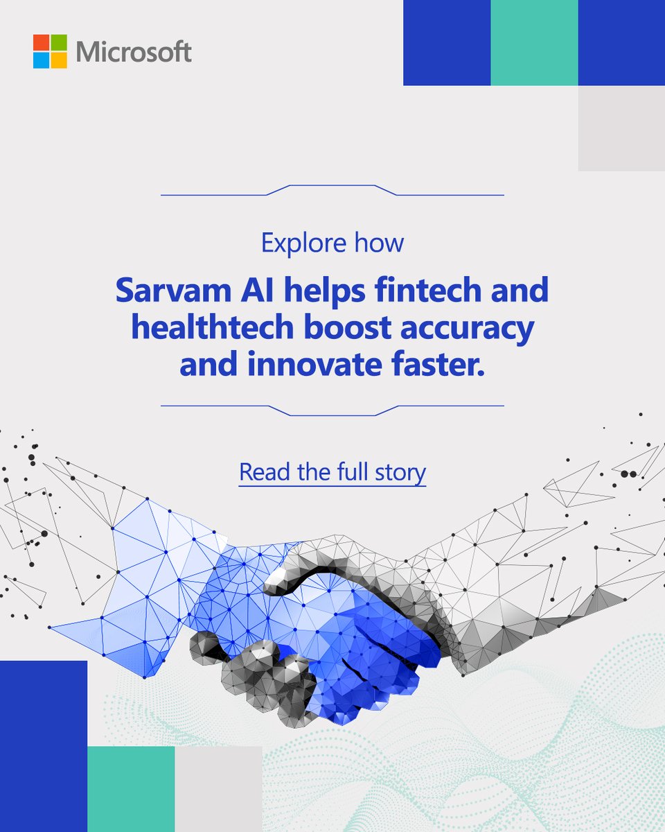 MicrosoftIndia's tweet photo. Moving from #GenAI pilot to enterprise-wide deployment can be daunting. With a robust cloud platform, consulting and innovation using #Azure #OpenAI, explore how Sarvam AI is enabling scalable, secure GenAI adoption across industries. https://t.co/7LfScv946f 
#PromiseToProof https://t.co/NHVIZstgCc