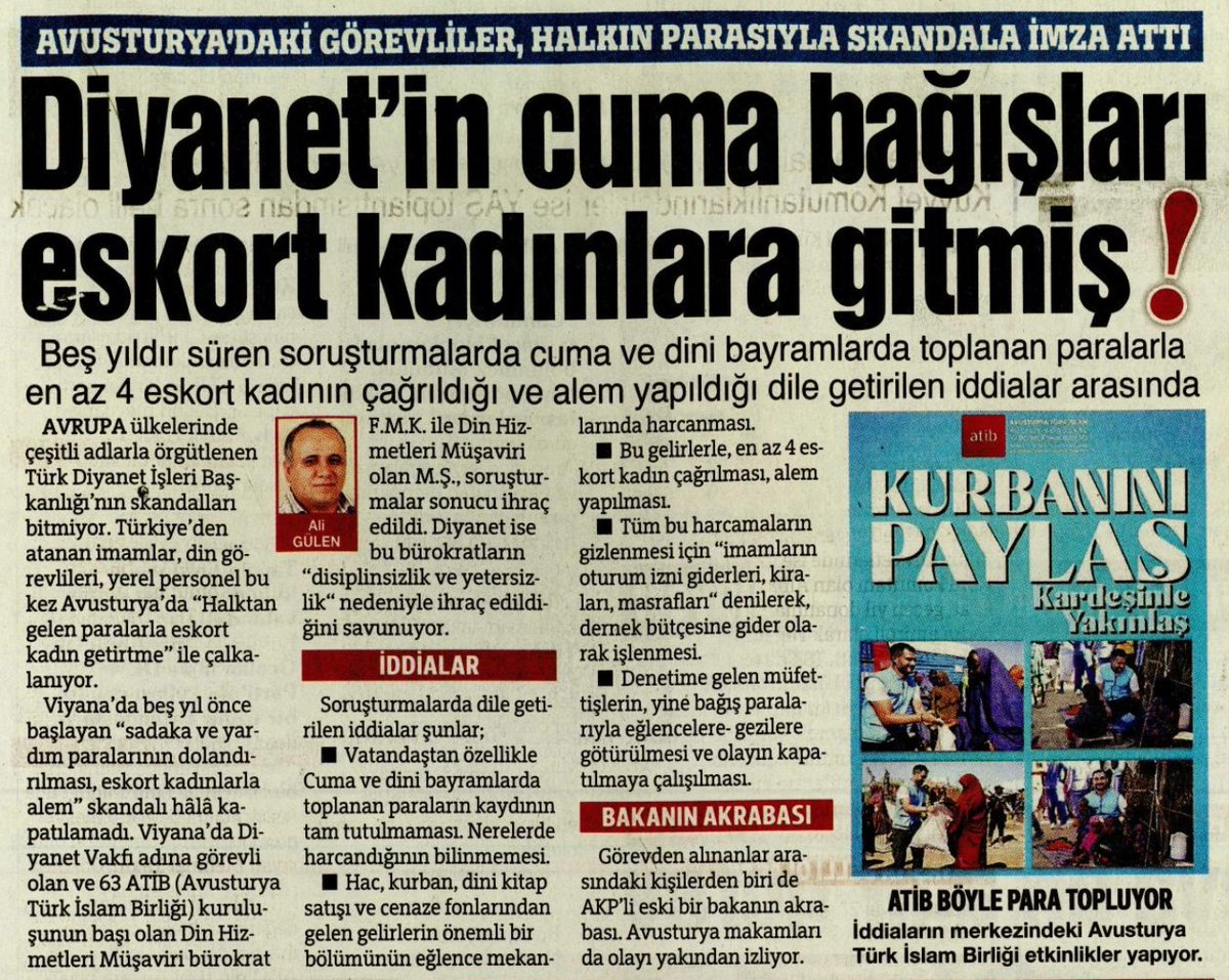 Dün BirGün'ün girdiği haberi bugün Sözcü devam ettirmiş: "Diyanet’in cuma ve dini bayramlarda toplanan bağışları eskort kadınlara gitmiş."