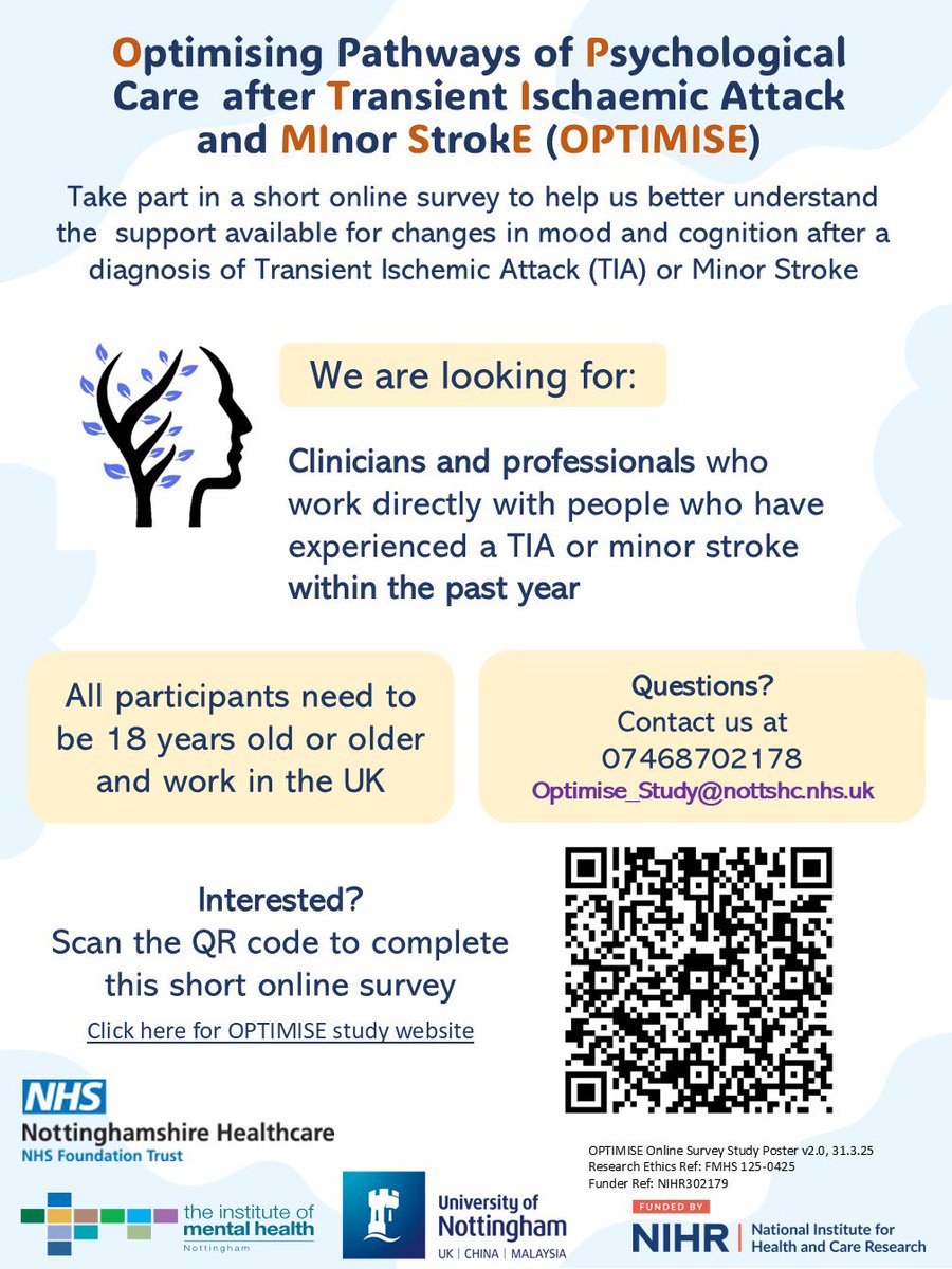 Eirini Kontou 💙 (@dreirinikontou) on Twitter photo 📣 Study for UK-based clinicians supporting people after TIA and minor stroke for an anonymous e-survey
⏳ Takes 10-15 minutes
🔗 Click to take part:
forms.office.com/e/RWuWQgbwYW
<a href="/ukstrokenursing/">NSNF</a> <a href="/ACPIN_UK/">ACPIN</a> <a href="/theRCOT/">Royal College of Occupational Therapists</a> <a href="/BMA_GP/">General Practice</a> 📣 Study for UK-based clinicians supporting people after TIA and minor stroke for an anonymous e-survey
⏳ Takes 10-15 minutes
🔗 Click to take part:
forms.office.com/e/RWuWQgbwYW
<a href="/ukstrokenursing/">NSNF</a> <a href="/ACPIN_UK/">ACPIN</a> <a href="/theRCOT/">Royal College of Occupational Therapists</a> <a href="/BMA_GP/">General Practice</a>
