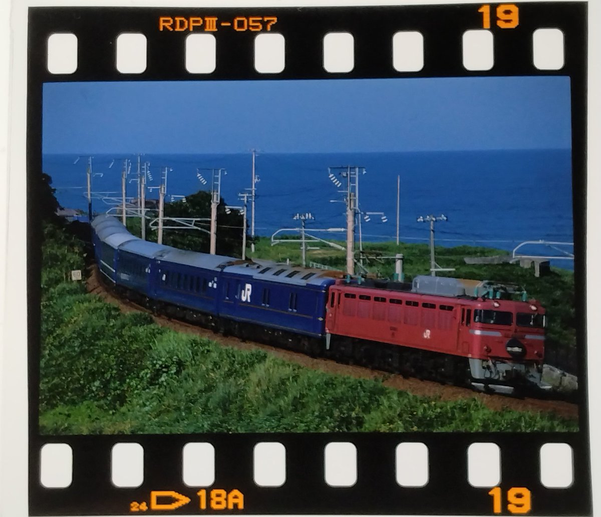 teinentetsu's tweet image. #EF81の日
2025年は貨物の定期運用離脱、旅客もカシオペア運行終了で風前の灯。
写真はポジ原版のスマホ撮りで恐縮ですが、2012年夏臨青森行「日本海」。