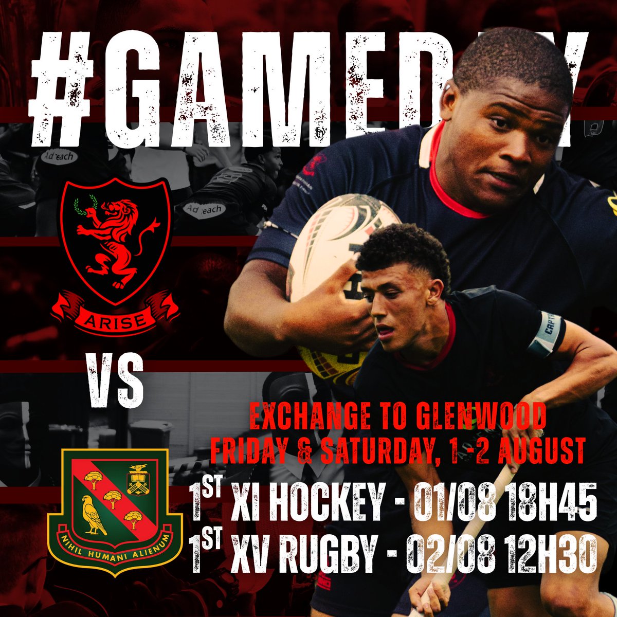 PARKTOWN_BOYS's tweet photo. 🟥⬛ Safe travels and good luck to our Parktown teams heading to Glenwood this weekend!
1st XI Hockey boys hit the turf tonight at 18h45, and 1st XV Rugby take on Glenwood tomorrow at 12h30.
All matches streamed live on SuperSport Schools.
Good luck, young men!
#ARISE
#PBHS27 https://t.co/VaH5YSvVAF