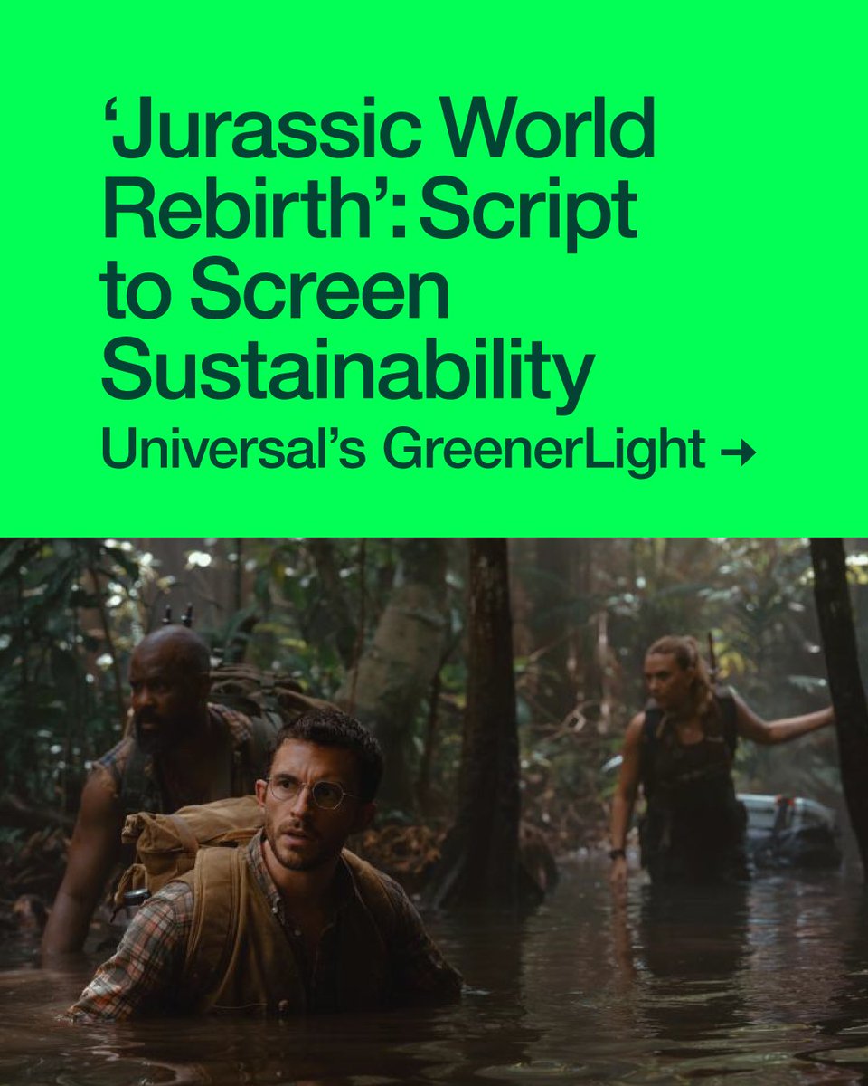 As part of <a href="/NBCUniversal/">NBCUniversal</a>’s #GreenerLight Program, the #JurassicWorldRebirth team engaged in #sustainableproduction from development to release. Hear how they reduced environmental footprint, reused and donated materials, and led beach and ocean cleanups: shorturl.at/uSbHO