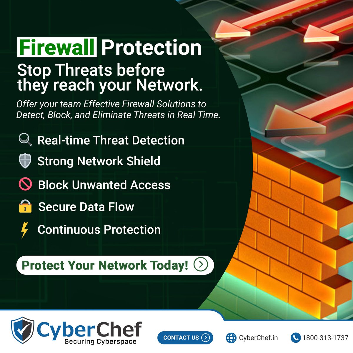 asktechchef's tweet image. One smart move can block threats 🧱 and keep your data and team safe every moment 🔐💼🖥️ 

#FirewallSecurity #TechchefGroup #StaySecured #SafeNetwork #CyberChef