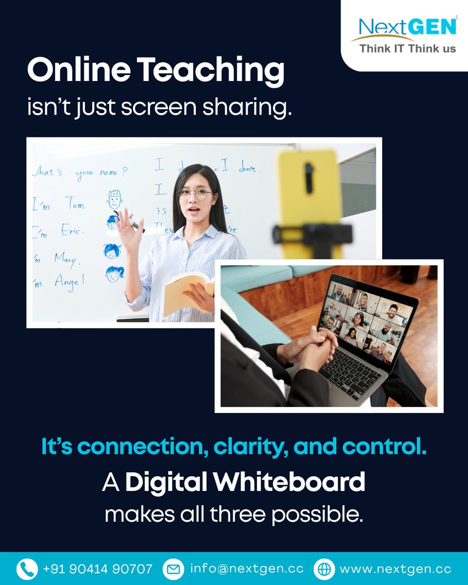 NextGenera78667's tweet image. Let your board help you teach the way you were meant to with purpose, precision, and presence.

#DigitalWhiteboard #InteractiveWhiteboard #ClarityInClass #OnlineTeaching2025 #SmartTeachingTools #EdTechSolutions #VirtualClassroomTech #NextGenerationComputers #India