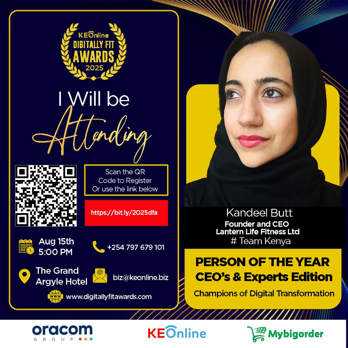 We’re proud to sponsor the #DigitallyFitAwards 2025, where innovation meets recognition. CEOs from across Kenya are confirming attendance. Are you in?
👉 Register now: bit.ly/2025dfa