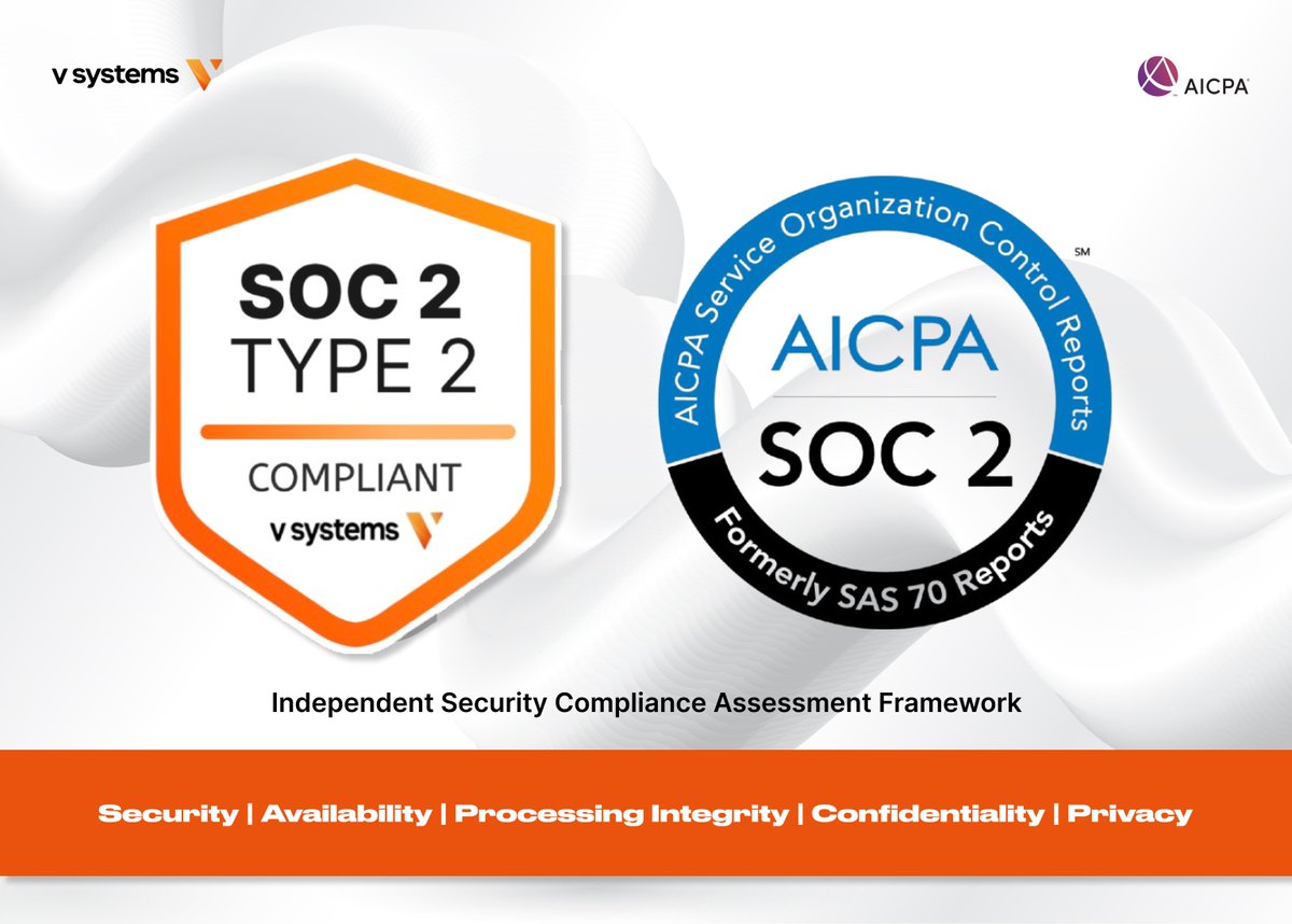 V Systems (@vsyscoin) on Twitter photo We're excited to share that we've achieved SOC 2 Type II certification — the gold standard for data security, privacy, and compliance, developed by <a href="/AICPA/">American Institute of CPAs</a>! This confirms our commitment to keeping your data safe ✅🔐
Conducted by a third-party auditor, this independent assessment We're excited to share that we've achieved SOC 2 Type II certification — the gold standard for data security, privacy, and compliance, developed by <a href="/AICPA/">American Institute of CPAs</a>! This confirms our commitment to keeping your data safe ✅🔐
Conducted by a third-party auditor, this independent assessment