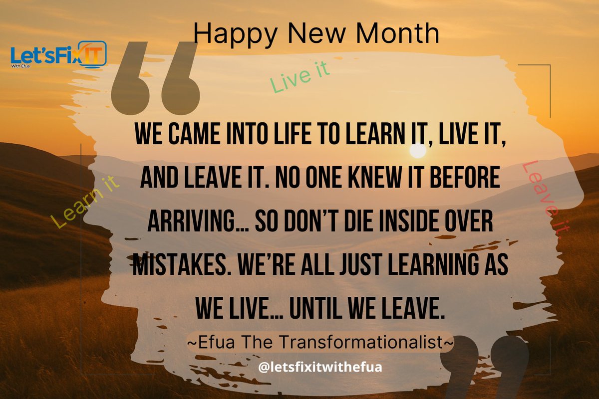 letsfixwithefua's tweet image. “You didn’t come into life with the answers, you came to learn it, live it, and someday, leave it. So be gentle with yourself. We’re all learning as we live.” 

~ Efua the Transformationalist ~

Happy New Month, grow with grace. Let’s fix it… together.

#LetsFixItWithEfua