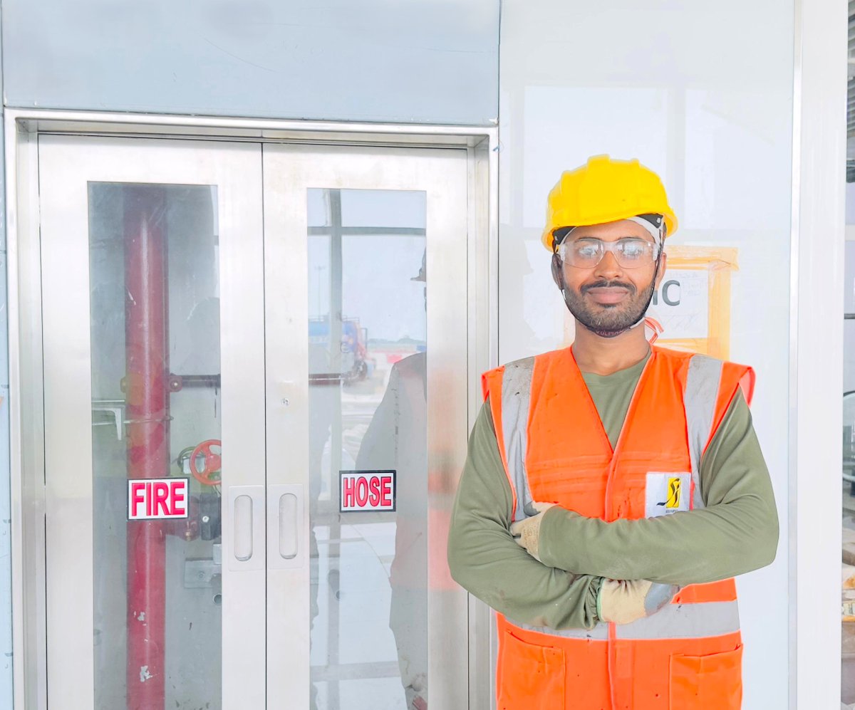 Behind the terminal’s design are systems that protect people and operations. Meet Mr Pramod Kumar Singh, part of the team laying out the fire protection system at #NIAirport, focused on installing fire protection network which is essential for emergency response. #FromTheGroundUp