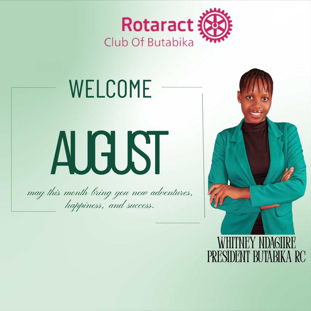 Hello August! 🌿
New month, new energy, same mission — to serve, grow, and impact lives.

From all of us at Rotaract Club of Butabika, may your August be full of purpose and positivity!

#WelcomeAugust #RotaractButabika #PeopleOfAction #RotaractUganda 💫