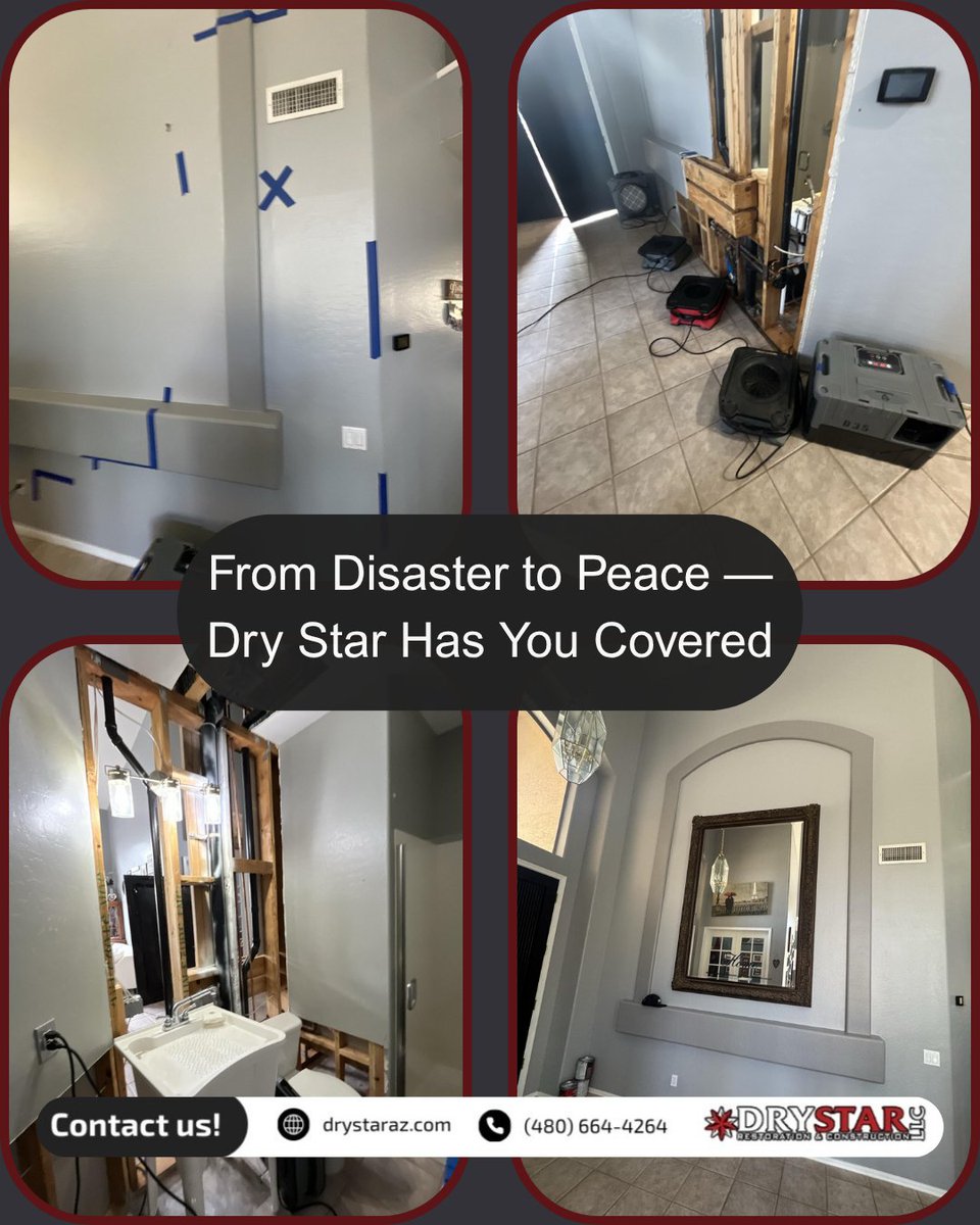 From Disaster to Peace 
Water damage? We handle it all — fast, reliable, and done right. From cleanup to complete restoration, Dry Star has you covered.

#DryStarRestoration #WaterDamage #HomeRestoration #ArizonaHomes