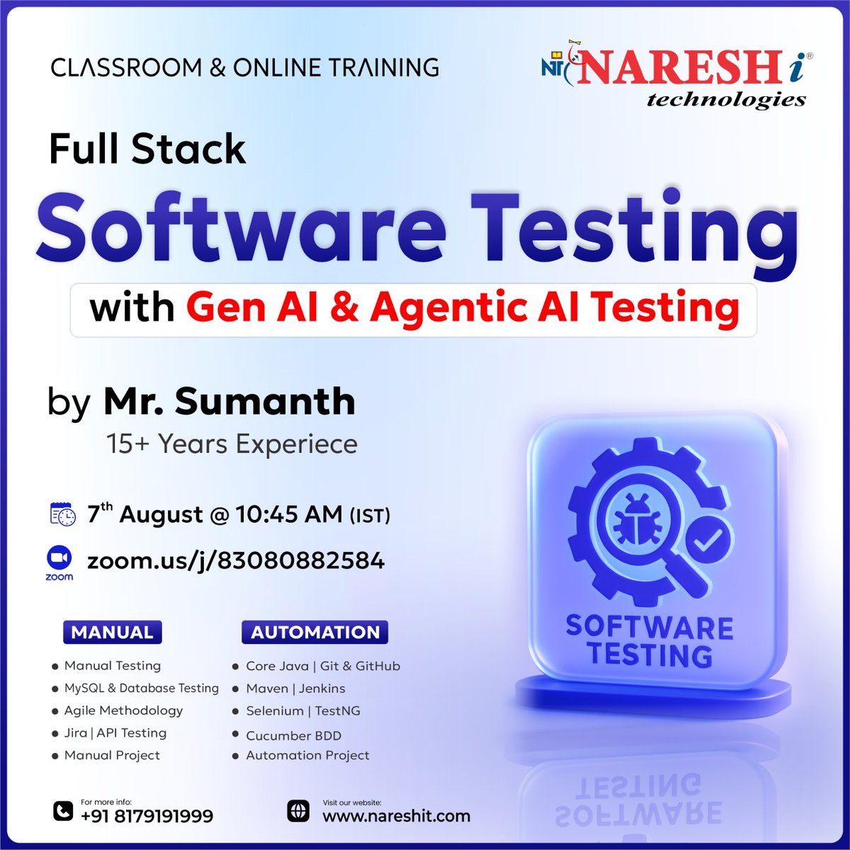 srirame66941586's tweet image. 🧪 Want to break into QA & Automation Testing?
💼 Start your Full Stack Testing journey with Mr. Sumanth!
🔗 Enroll Link: tr.ee/eIm9r1
📅 Starts: 7th August | 🕙 10:45 PM IST
#QAEngineer #FullStackTesting #AutomationTesting #TestAutomation #NareshIT #freshers