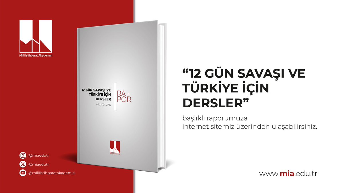 📌 “12 Gün Savaşı ve Türkiye İçin Dersler” başlıklı raporumuz yayımlandı.📣

📊 Raporda:
▪️İsrail-İran hattındaki yeni nesil savaş biçimleri
▪️Hava, siber ve istihbarat unsurlarının belirleyeciliği
▪️Sivil savunmadaki zafiyetler
▪️Türkiye için stratejik riskler ve öneriler yer