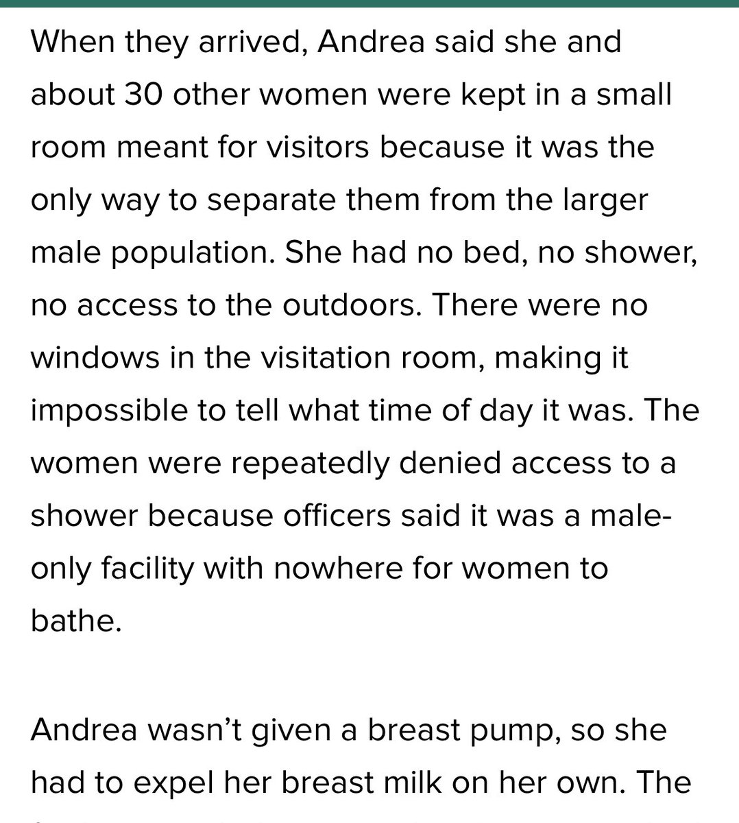 ICE detained a newly post partum woman for 2+ months with no bed. She wasn’t allowed to shower bc it was a men’s facility. No breast pump, she had to do it herself.

She’s a legal Green Card holder who has been in the US since age 3. Her “crime?” Her boyfriend hit her. Hit HER.