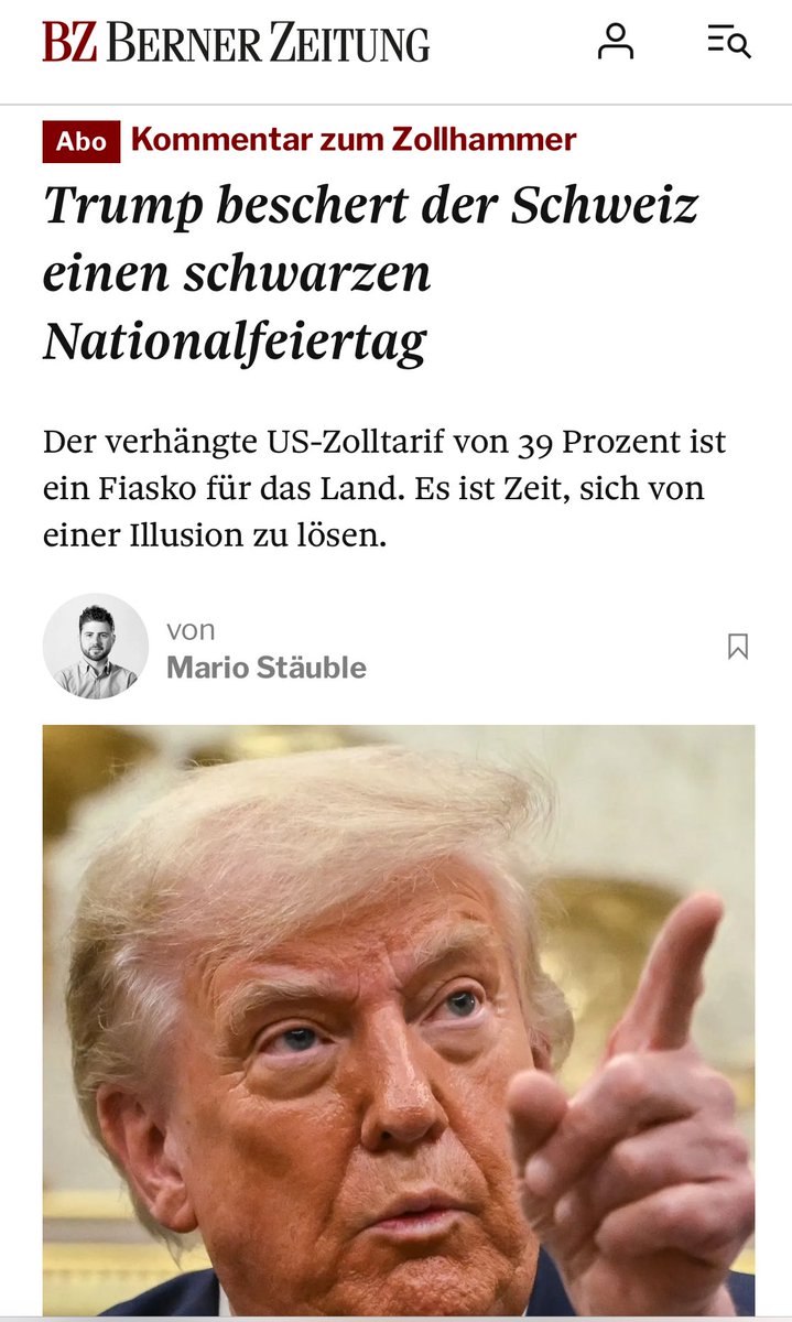 Willkürliche 39% #Zoll erheben #USA gegenüber #Schweiz. Auch das zeigt uns: Die Schweiz wird nicht verschont, nur weil sie die Schweiz ist. Das gilt auch in der #Sicherheitspolitik &amp; in möglichem #Krieg.
👉Wir müssen dringend unsere #Verteidigung stärken
👉#Illusionen sind vorbei