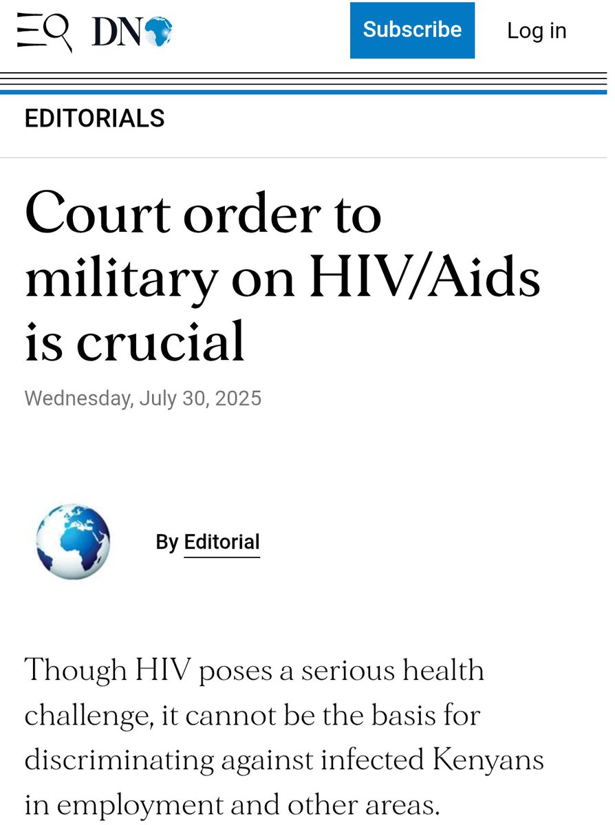 “The rights of individuals living with HIV are protected under the HIV and AIDS Prevention and Control Act (2006), which prohibits discrimination, guarantees confidentiality, and promotes access to healthcare.” — Daily Nation editorial on the court order to the KDF.

Read: