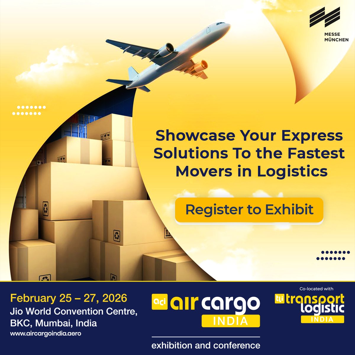 The express cargo segment is evolving fast, driven by rising e-commerce volumes, time-critical deliveries, and demand for speed.  

 📌 Date: 25–27 February 2026  📍 Venue: Jio World Convention Centre, Mumbai  🔗 Register to Exhibit: shorturl.at/80AJr