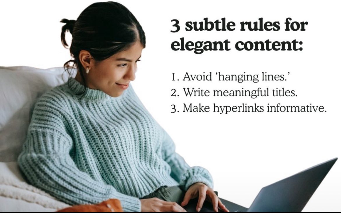 WritefulCopy's tweet image. Want your content to feel effortlessly readable?

Rita Nevidnyk breaks it down into three subtle (but very powerful) rules that will elevate your writing without leaving in any of the &apos;fluff&apos;...

Less noise. More meaning. 

Read the blog here👇🏼 

writefulcopy.com/blog/3-subtle-…