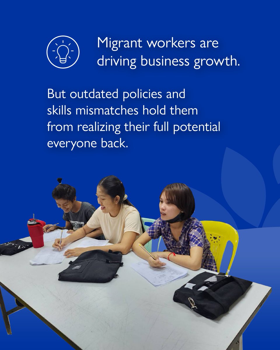 IOMThailand's tweet image. Migrant workers drive business growth, but skill mismatches hold them back.

🇹🇭&apos;s economy is gearing toward an innovation-oriented approach, and migrants can make great contributions. As an employer, are you ready to bridge this gap?

#IOMPROMISE #SkillsForAll
