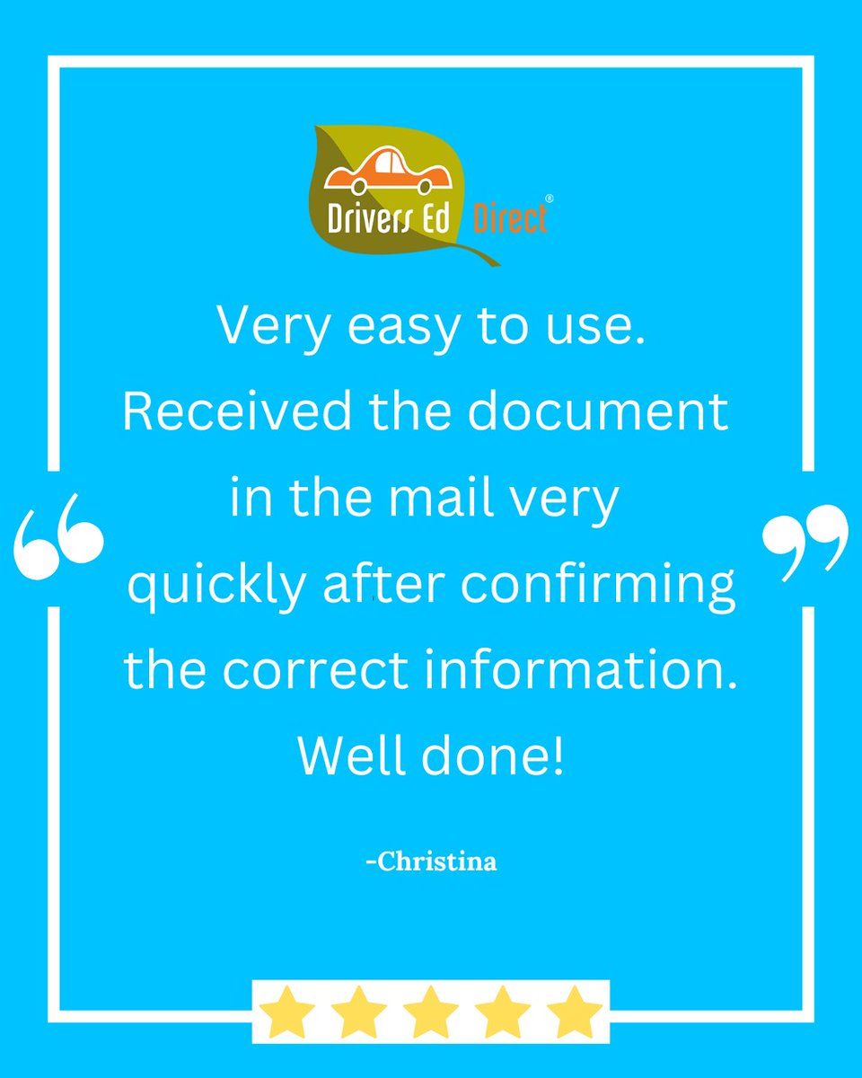 DriversEdDirect's tweet image. 🌟 Thank You, Christina! 🌟
We’re so glad everything was clear, simple, and delivered just as expected. Appreciate your kind words and for going with Drivers Ed Direct!

#DriversEdDirect #DrivingSchool #LearnToDrive #DMVReady #PermitTest #DriverTraining