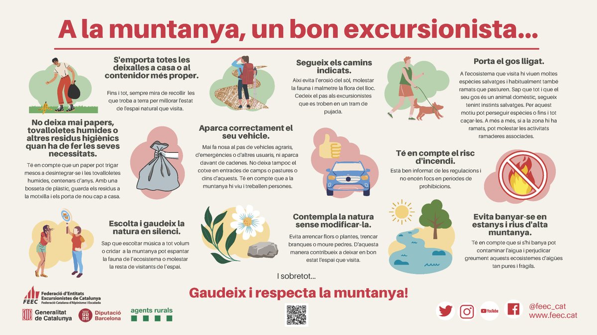 🎒🥾 Si surts a gaudir de la muntanya, aquestes bones pràctiques ajudaran a cuidar l'entorn natural.

Gaudeix i respecta la muntanya 🤝⛰️

#sentlamuntanya #sommuntanya #somnatura