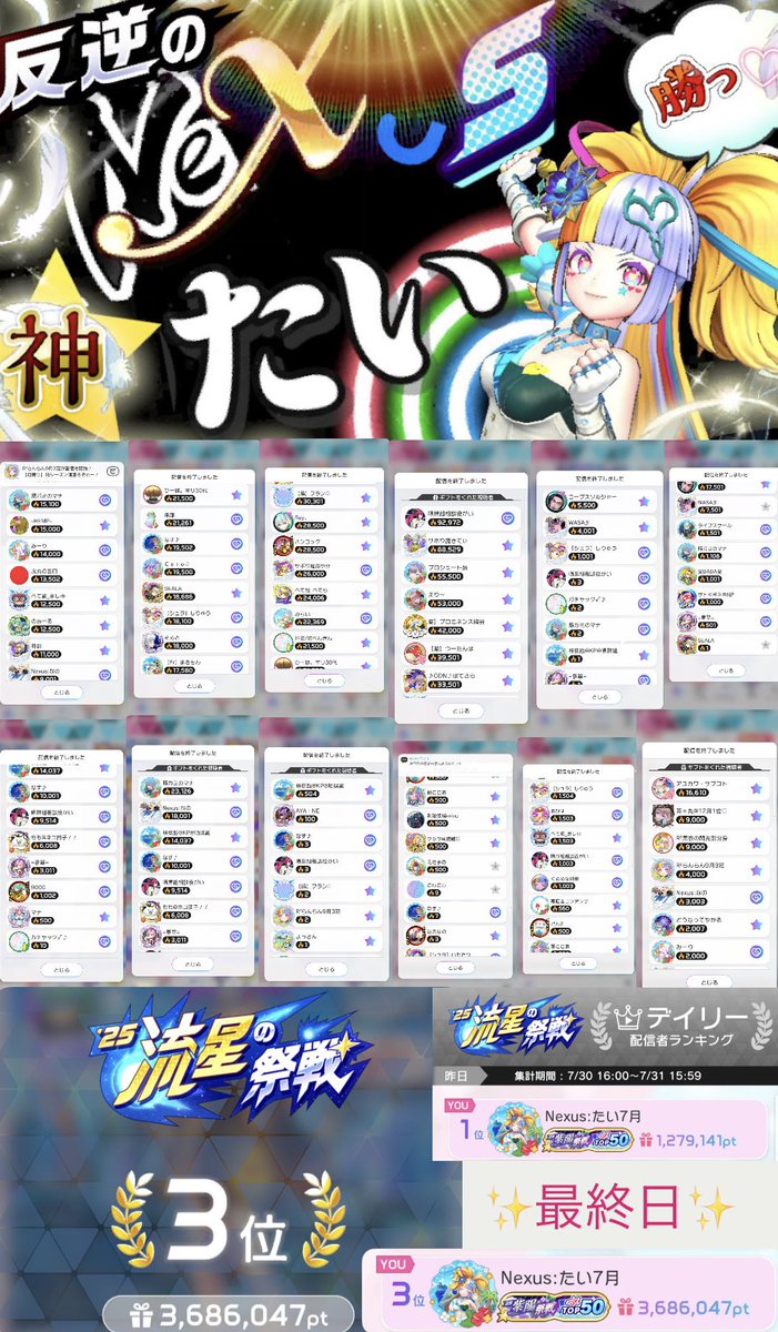 Nexus0719's tweet photo. 改めまして…
前シーズン応援してくださった方
配信に来てくださった方
毎日配信辛いこと楽しいこと
いっぱいありました✨
心から感謝を皆様にお伝えしたいです♡
スナイプ合戦も楽しかったなぁ♥️

私の7月の思い出全てを写真に残しました！！
今後ともNexusfamilyを皆様
よろしくお願いします♡ https://t.co/DSZFILCCod