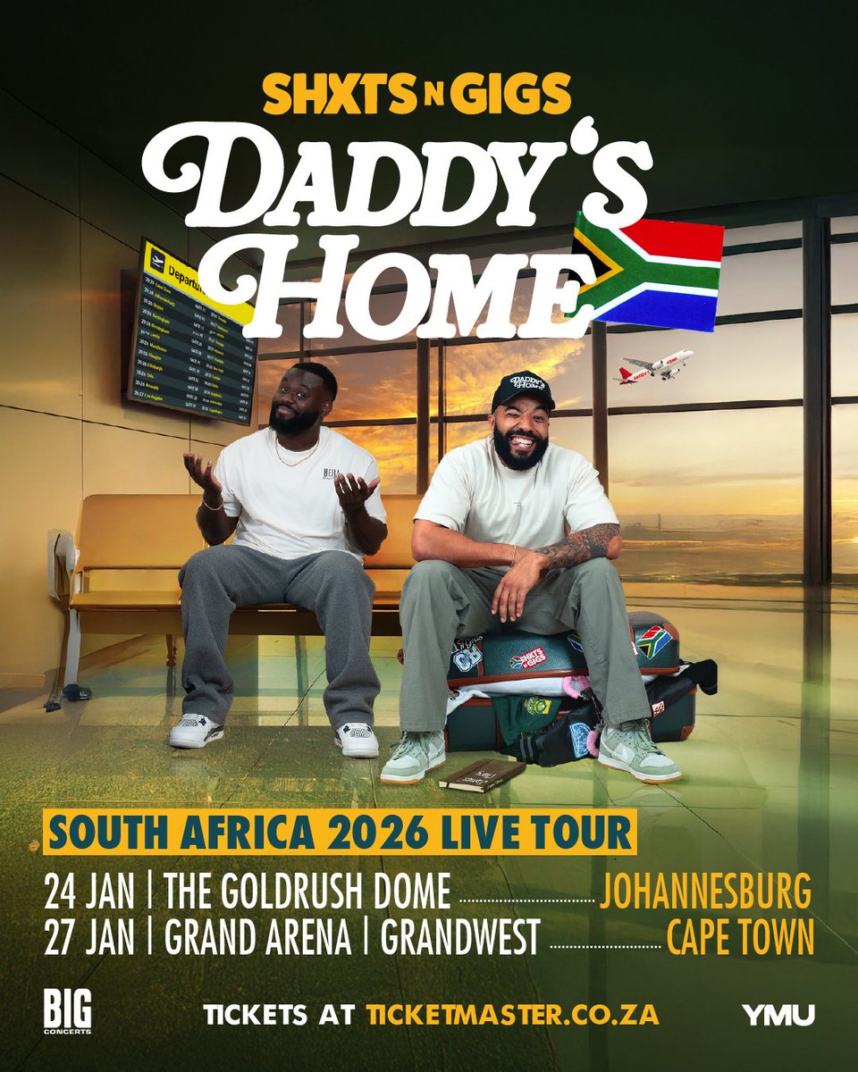 BIG Concerts (@bigconcerts) on Twitter photo 🚨 TICKETS ON SALE NOW!
It’s official. You’ve got plans. Tickets for <a href="/shxtsngigs/">ShxtsnGigs</a>
Daddy's Home Tour are on sale right now.
The Goldrush Dome, Johannesburg - 24 January 2026
Grand Arena, GrandWest, Cape Town - 27 January
2026
🎟️ Book Now - Before it's too late: 🚨 TICKETS ON SALE NOW!
It’s official. You’ve got plans. Tickets for <a href="/shxtsngigs/">ShxtsnGigs</a>
Daddy's Home Tour are on sale right now.
The Goldrush Dome, Johannesburg - 24 January 2026
Grand Arena, GrandWest, Cape Town - 27 January
2026
🎟️ Book Now - Before it's too late: