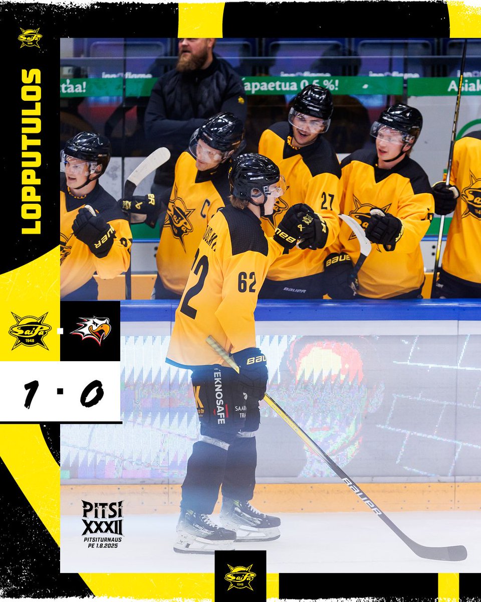 Liiga_SaiPa's tweet photo. Pitsiturnaus avataan voitolla!

SaiPa - Sport | Lopputulos | 1-0

🚨 1-0 Tauslahti (Kramer, Tiihonen)

Torjunnat:
Piiroinen, SaiPa 2+4=6
Härkönen, Sport 6+5=11

#SaiPa #Liiga https://t.co/UzzkURibxU