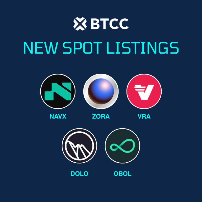 BTCCexchange's tweet photo. 🔊 BTCC New Spot Listings 🔊

Market is down, so here's a few more choices to buy the dip!

$NAVX @navi_protocol
$ZORA @zora
$VRA @verasitytech
$DOLO @dolomite_io
$OBOL @obol_collective

Start accumulating on BTCC 👇