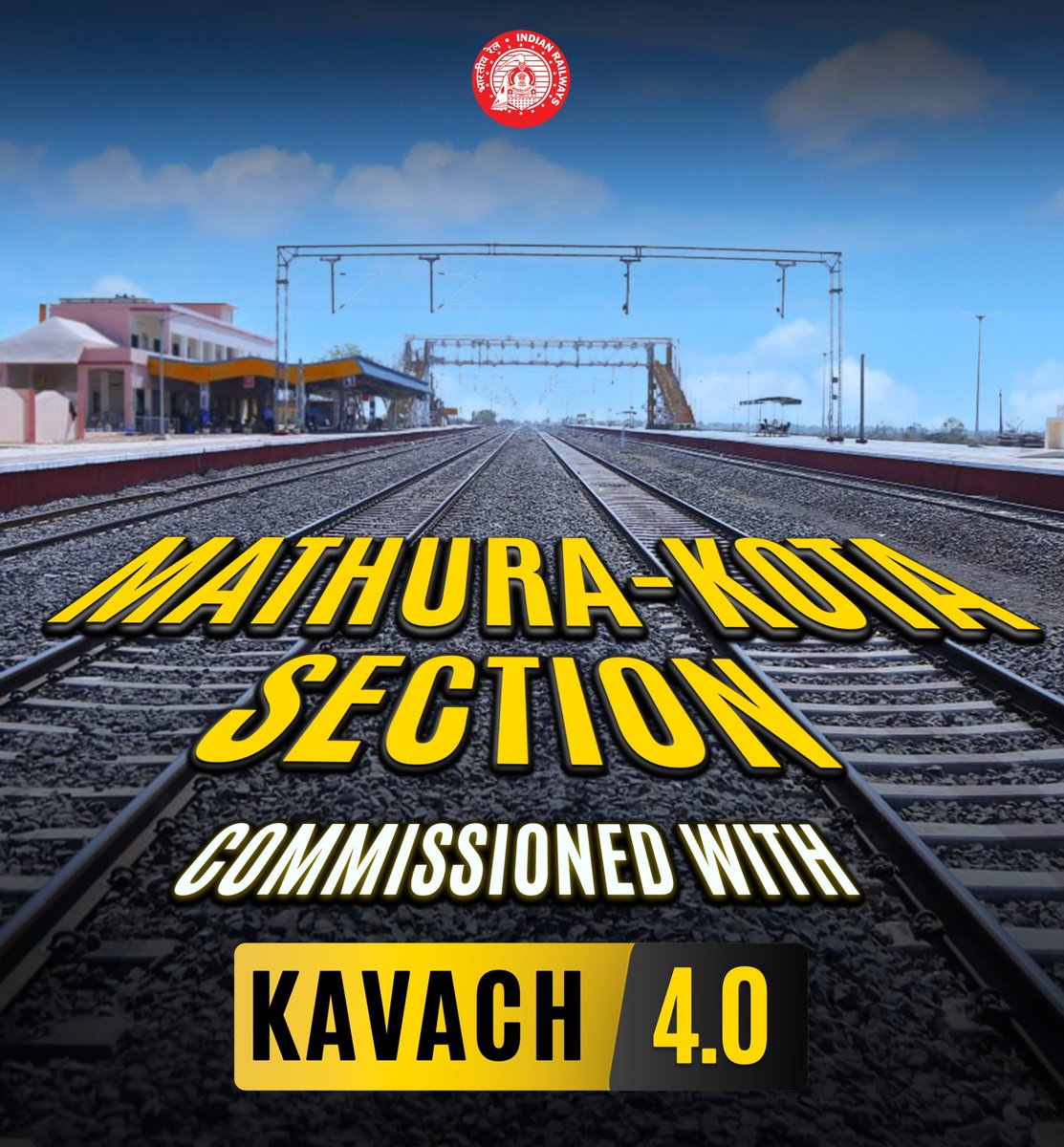 RailMinIndia's tweet photo. Bharat Mein Bana, #BharatKaKavach
Kavach 4.0 commissioned on Mathura–Kota Section on the Delhi–Mumbai Route. https://t.co/UNYU09g562