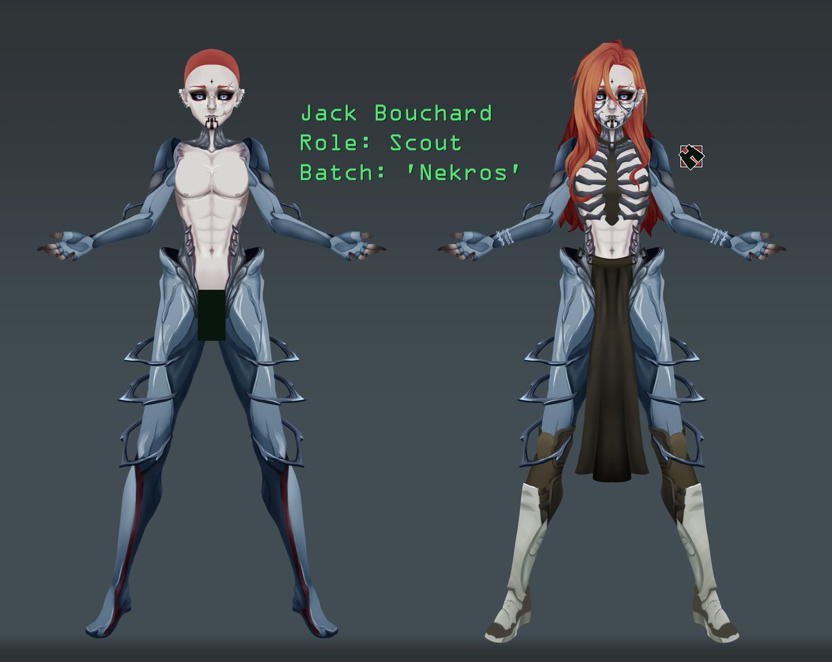 macqueeniimoth's tweet photo. Made myself a Warframe 1999 selfinsert cause of course I did.
He is a Nekros Protoframe - I think some fun stuff can come from it :]
#Warframe #selfinserts #tennocreate https://t.co/2DBj1GsjDx