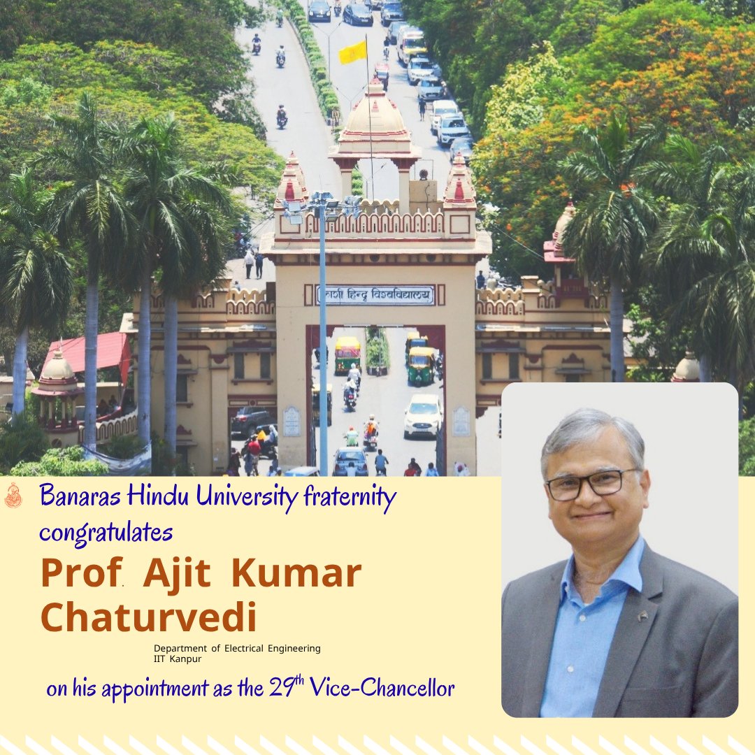 Chander Shekher Gwari (@csgwari) on Twitter photo Prof. A K Chaturvedi started his professional career from #BanarasHinduUniversity (IT-BHU which is now <a href="/IITBHU_Varanasi/">IIT (BHU), Varanasi</a>) nearly 30 year ago. And now he is all set to lead the same institution. Many congratulations on this rare and great opportunity.
#ViceChancellor #BHU Prof. A K Chaturvedi started his professional career from #BanarasHinduUniversity (IT-BHU which is now <a href="/IITBHU_Varanasi/">IIT (BHU), Varanasi</a>) nearly 30 year ago. And now he is all set to lead the same institution. Many congratulations on this rare and great opportunity.
#ViceChancellor #BHU